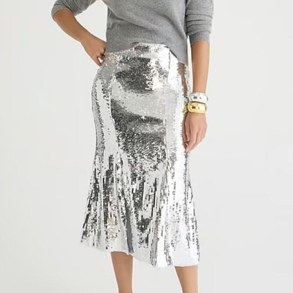 NWT J Crew Collection Stacy Sequin Slip Skirt Silver 2